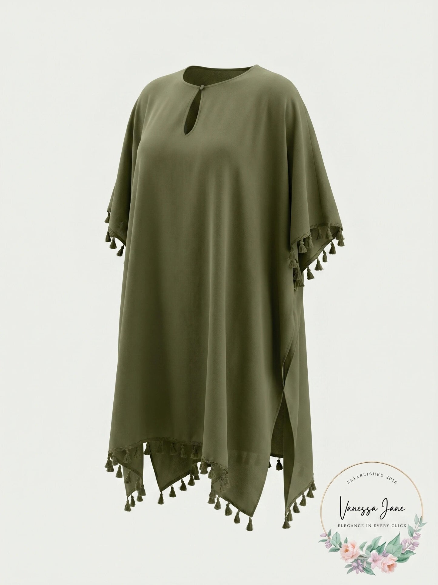 DKNY OLIVE Pom Pom Caftan Swim Cover-up US Large/X-Large