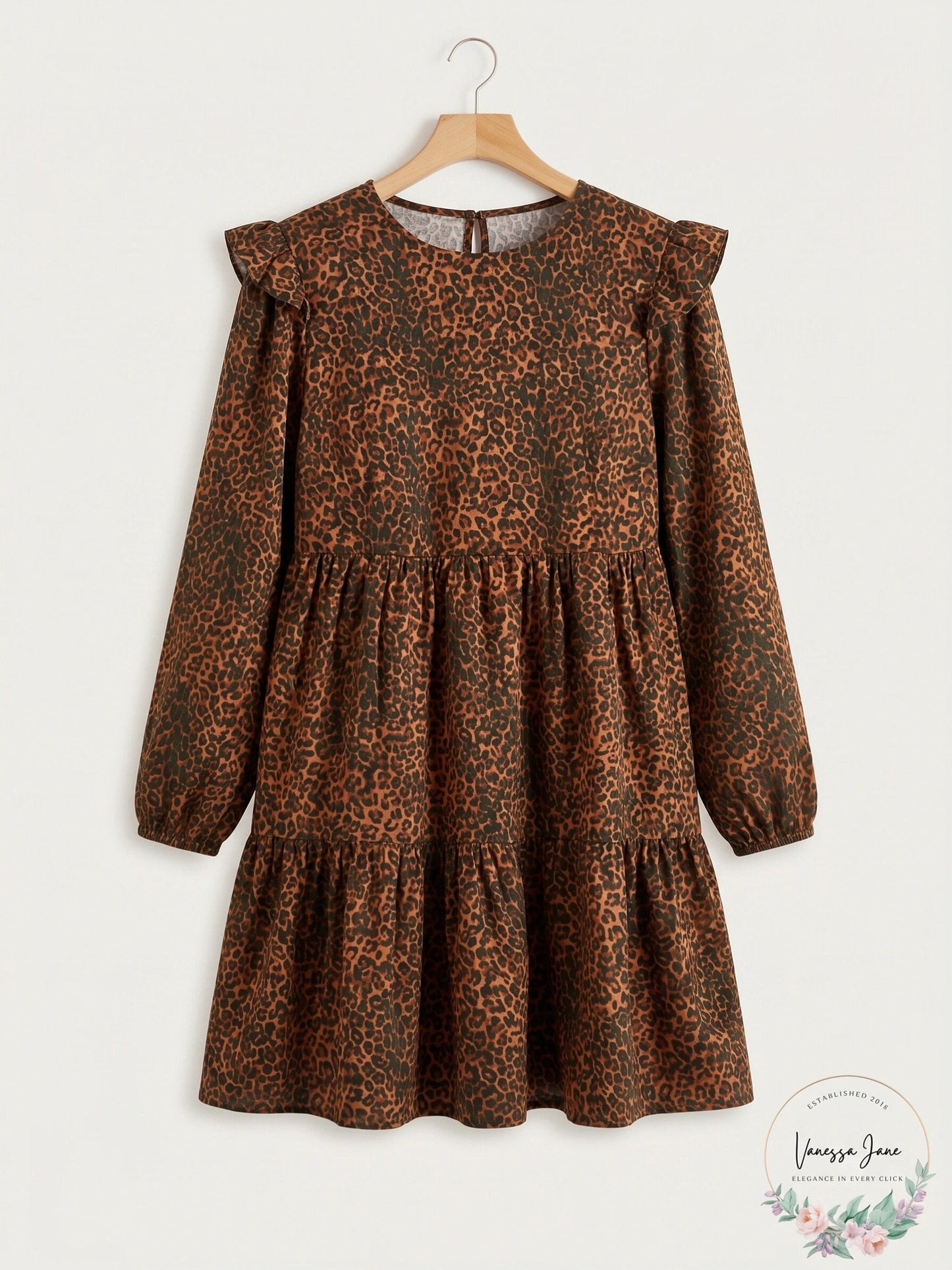 WAYF Womens Velma Animal Print Ruffle Babydoll Dress