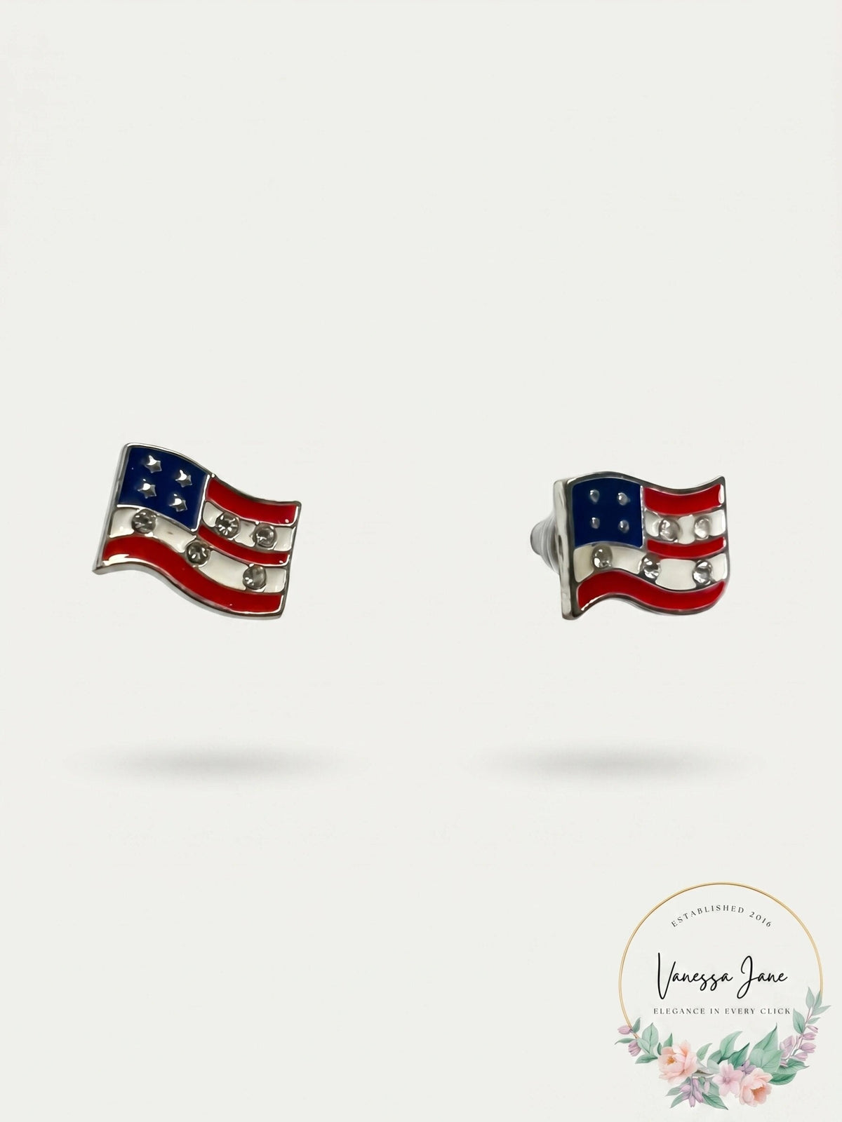 Vintage Enamel American Flag Earrings Jewelry Pierced Silver Tone 4th of July