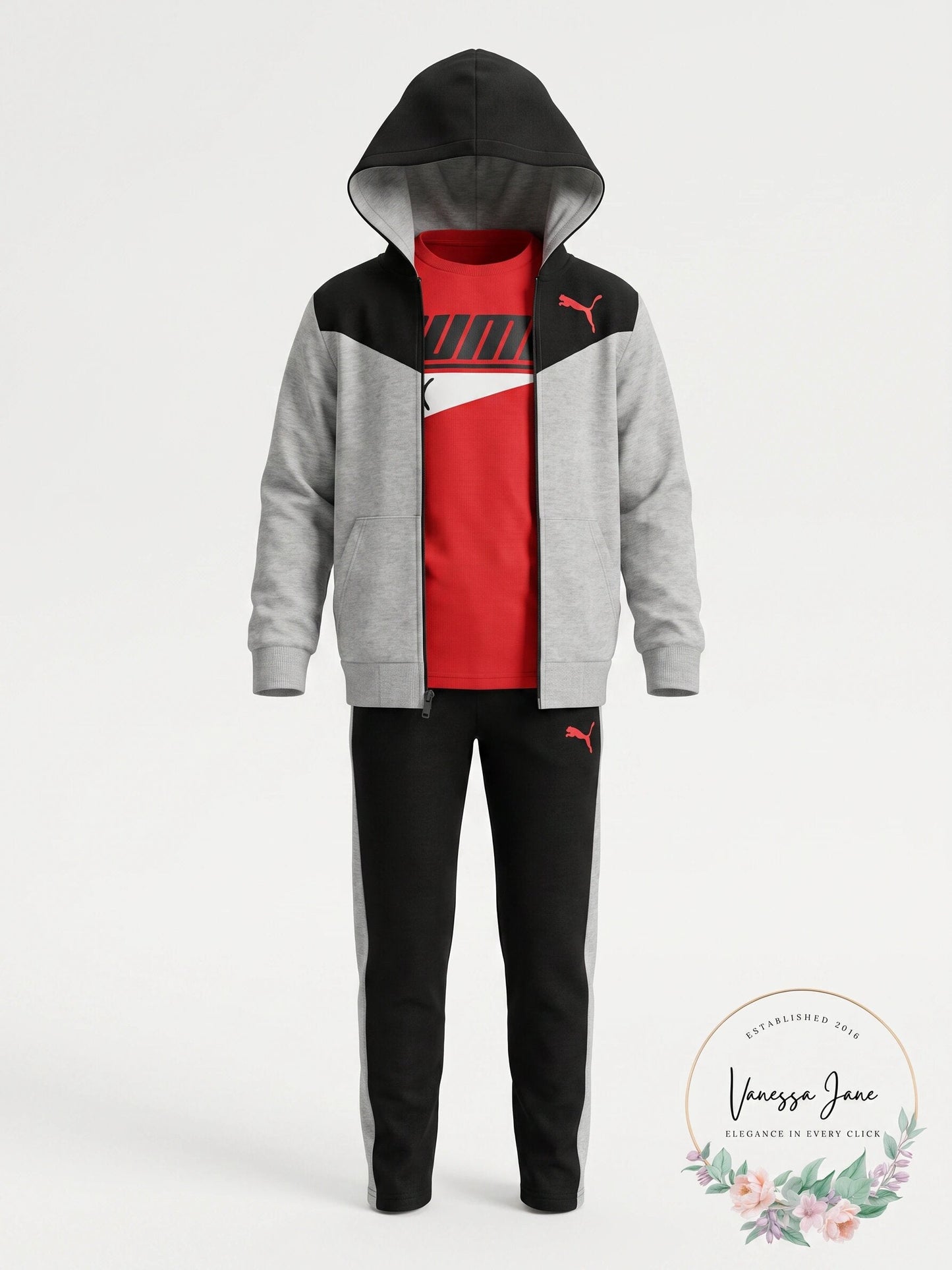 Puma 3-Pc. Colorblocked Fleece Hoodie, Jogger Pants and T-Shirt, Size 5