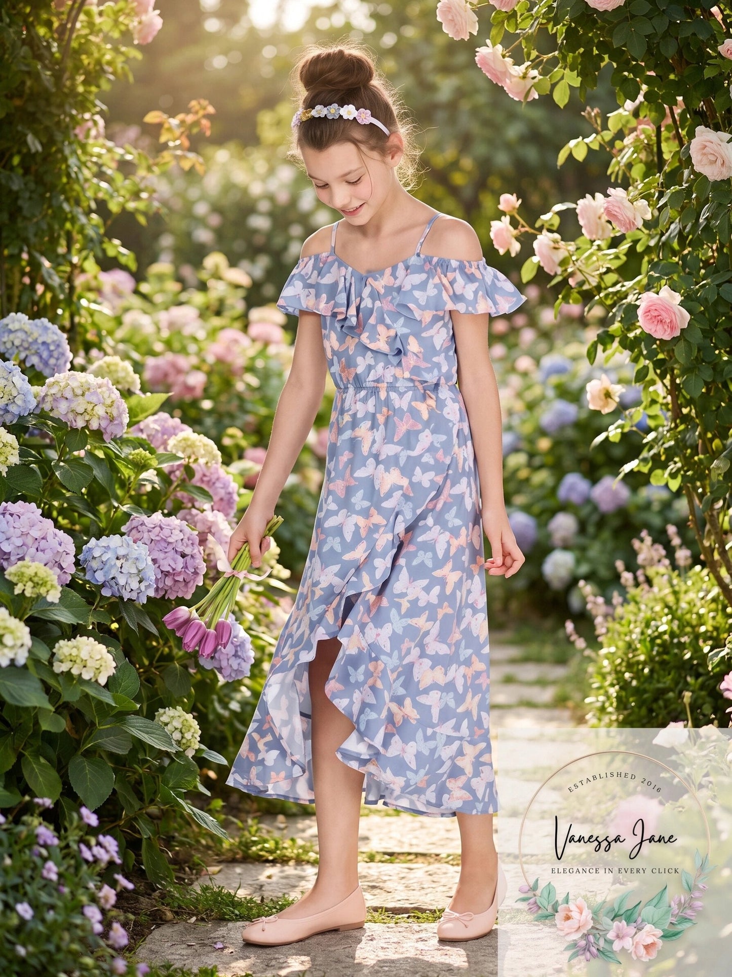 Epic Threads Big Girls Ruffle-Trim Butterfly-Print Maxi Dress, Size M