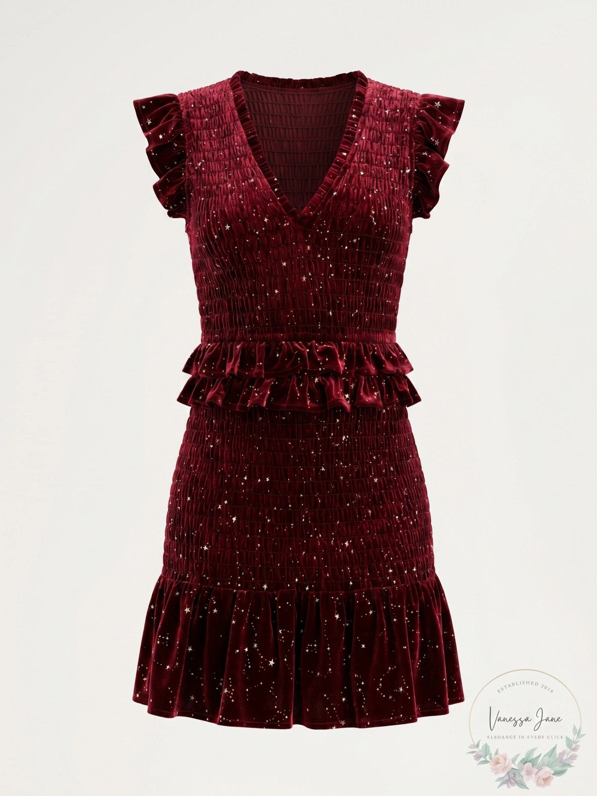 Aqua Velvet Smocked Mini Dress