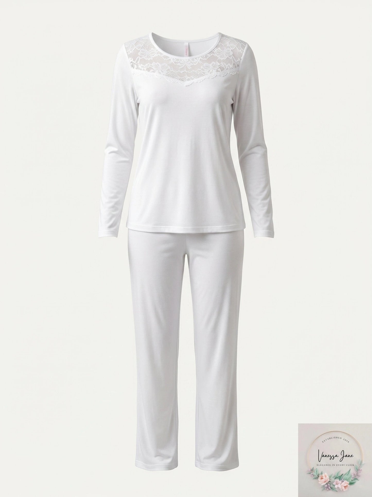 Hanro Womens Moments Long Sleeve Pajama Set in White, Size Small