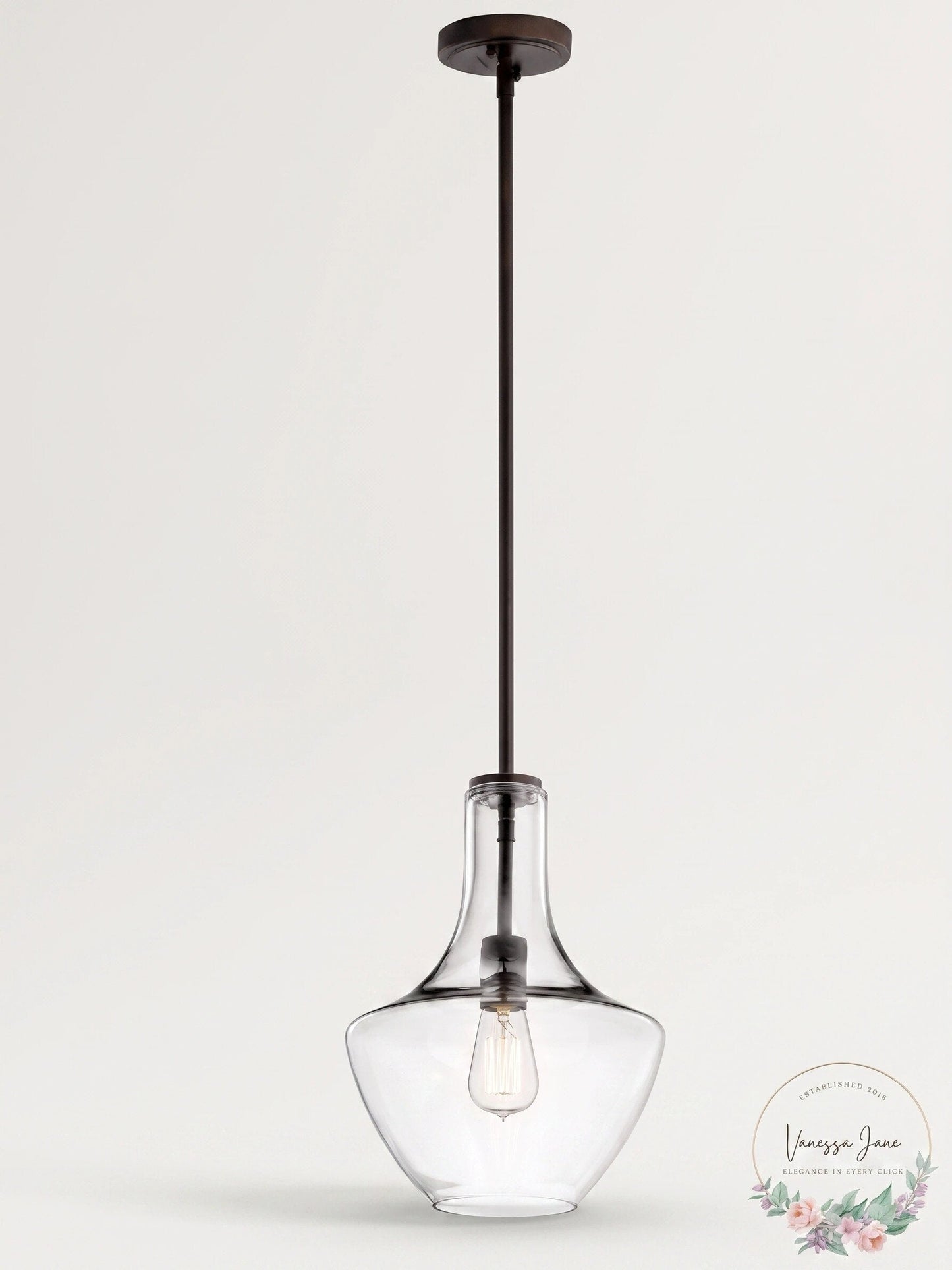 KICHLER Everly 19.75 in. 1-Light Olde Bronze Transitional Shaded Pendant