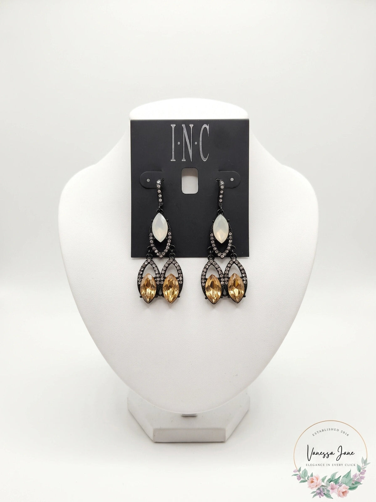 Inc Crystal and Stone Chandelier Earrings