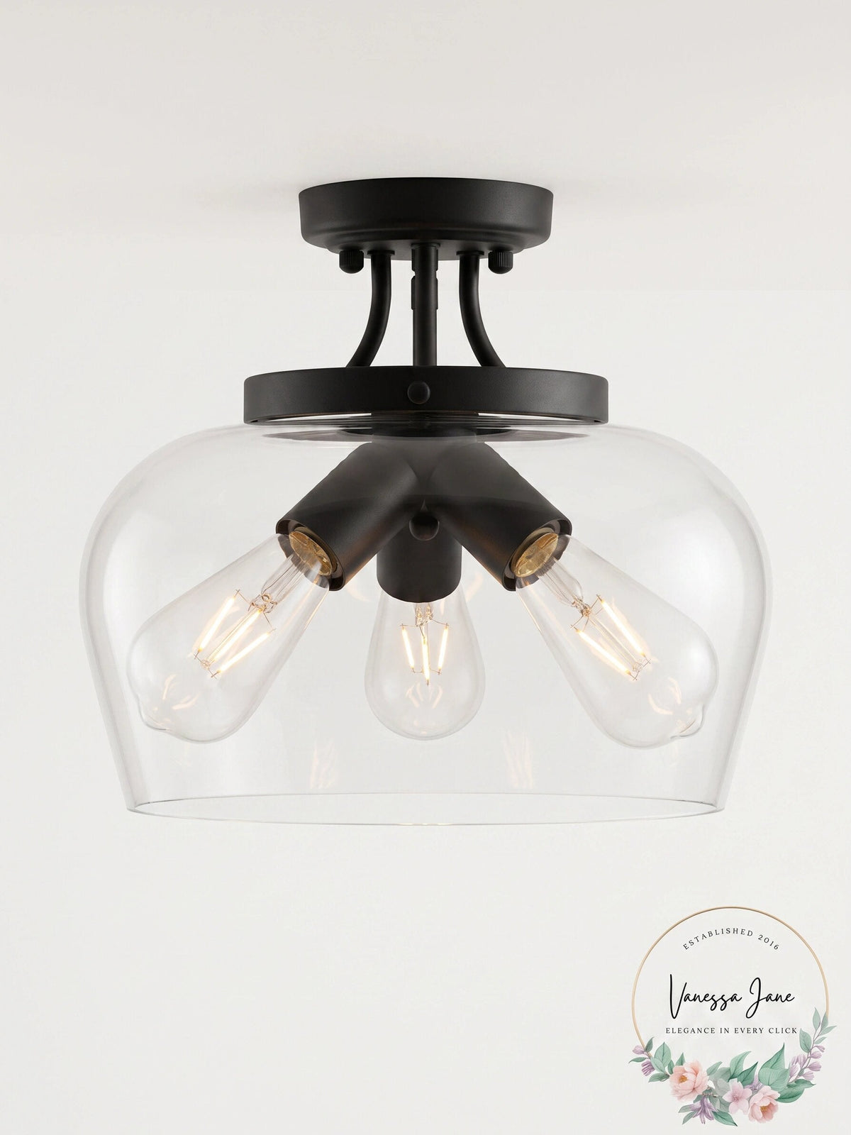 VONLUCE Semi Flush Mount Ceiling Light, 3-Bulb Black Ceiling Light Fixture