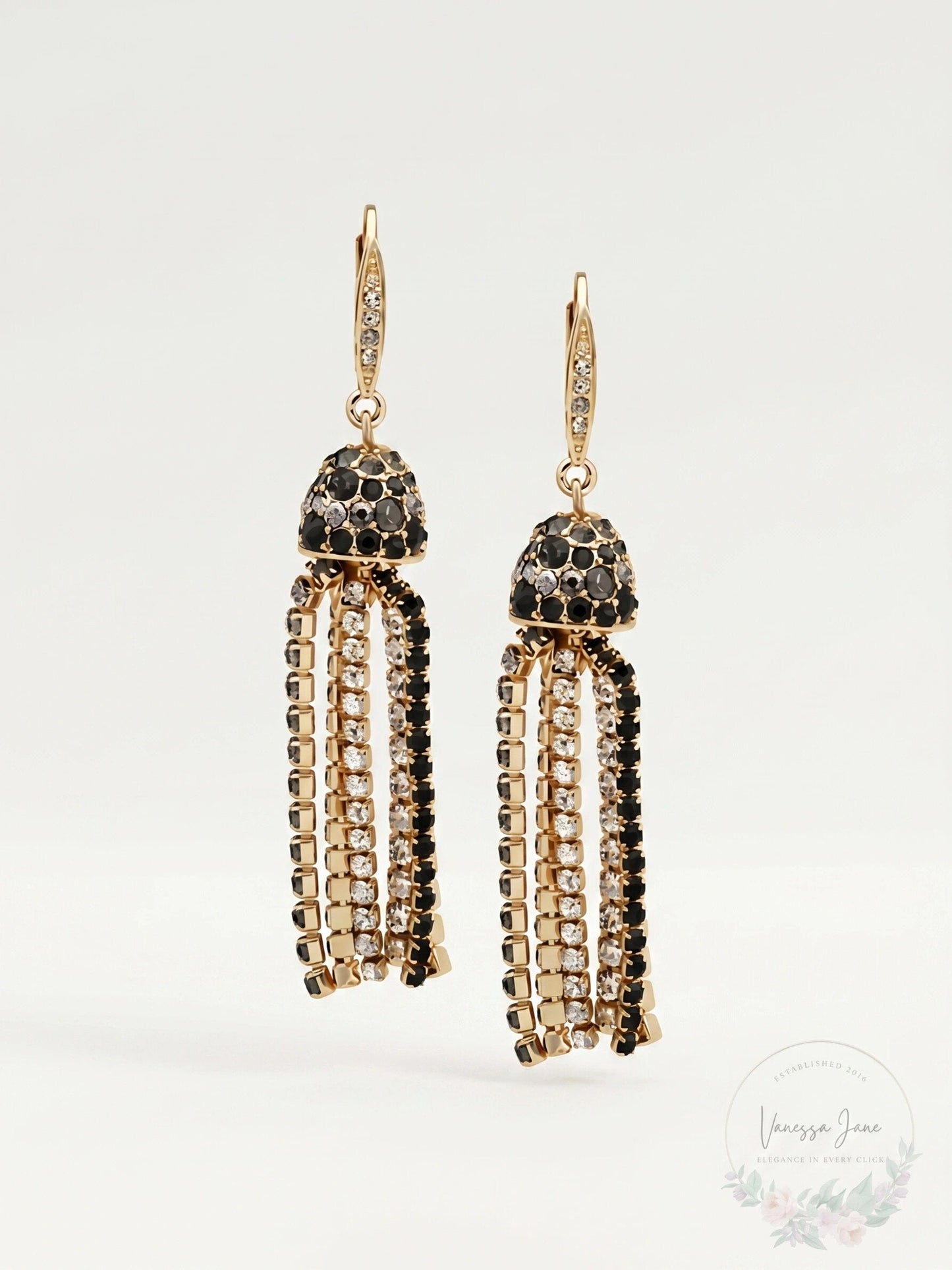 Anne Klein Gold-Tone Ombre Scattered Stone Crystal Tassel Earrings