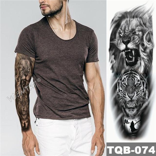 Large Tattoo Sleeve Arm Waterproof Temporary Sticker Tiger Fox For Arm Luxury Colorful Design