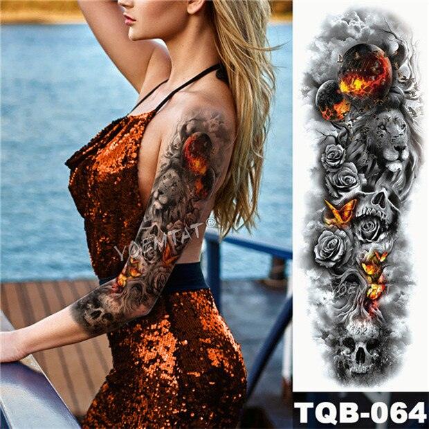 Large Tattoo Sleeve Arm Waterproof Temporary Sticker Tiger Fox For Arm Luxury Colorful Design