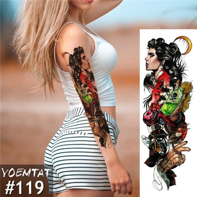 Large Tattoo Sleeve Arm Waterproof Temporary Sticker Tiger Fox For Arm Luxury Colorful Design
