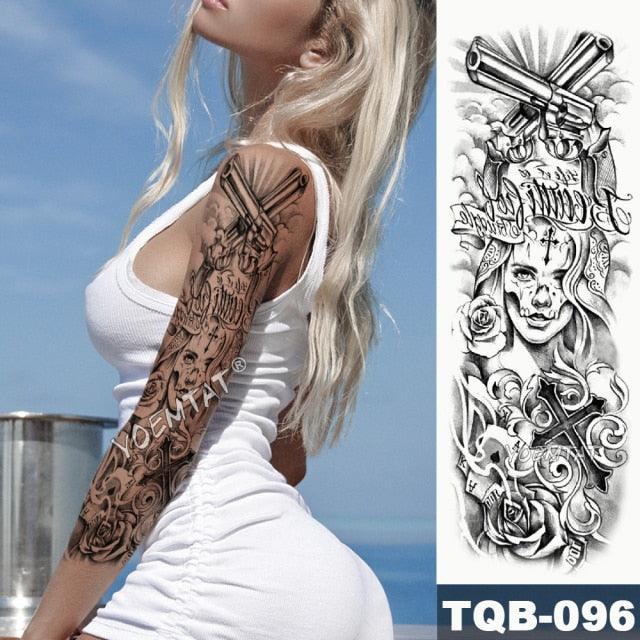 Large Tattoo Sleeve Arm Waterproof Temporary Sticker Tiger Fox For Arm Luxury Colorful Design