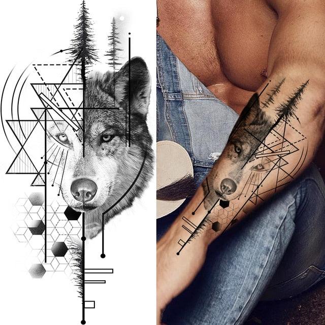 Large Wolf Tiger Black Tattoo Sticker Evil Death Temporary Tattoo Waterproof Big Tattoo Stickers For Mens Womens