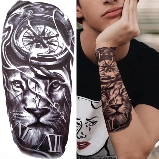 Large Wolf Tiger Black Tattoo Sticker Evil Death Temporary Tattoo Waterproof Big Tattoo Stickers For Mens Womens