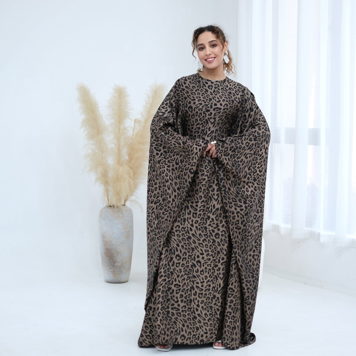 Leopard Print Batwing Maxi Dress(MA447)
