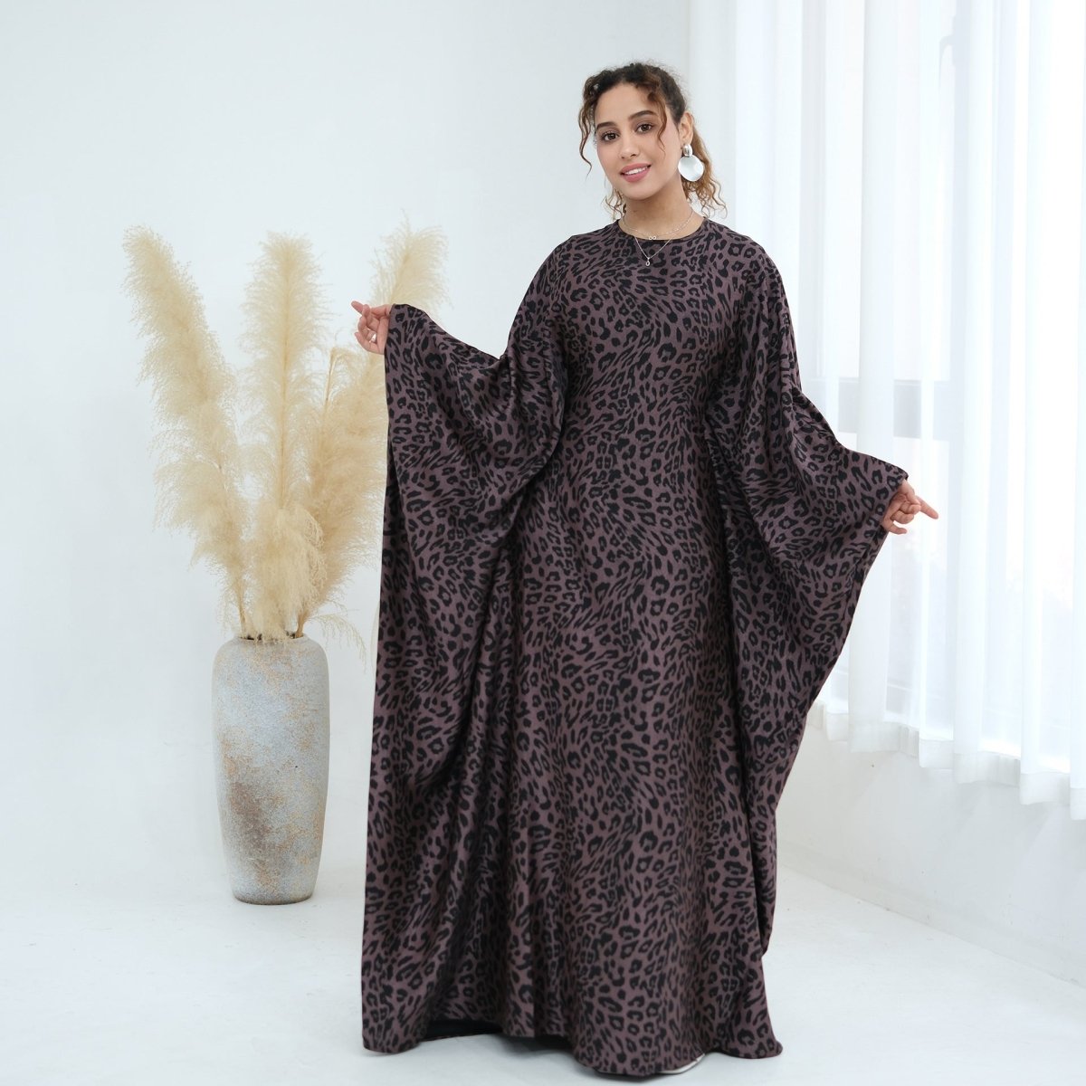 Leopard Print Batwing Maxi Dress(MA447)