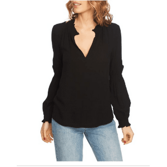 1.State Womens Smocked Trim Geometrical Blouse, Size Medium