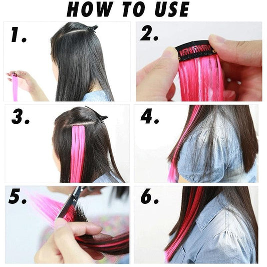 Long Straight Rainbow Highlight Colored Hair Extensions Clip In Fake Hair Synthetic Hair Pieces Party Highlights Colored Clip in Hair Extensions for Women Girls Kids Gift