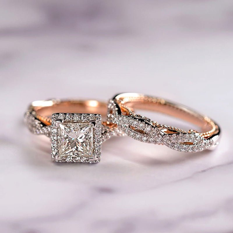 MAC175 Rose Gold Sparkling Zircon Luxury Engagement Ring
