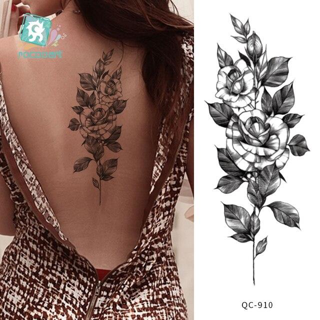 Modern Waterproof Red Flowers Tattoo Multi-Colored Stickers Back Waist Temporary Tattoo Luxury Style