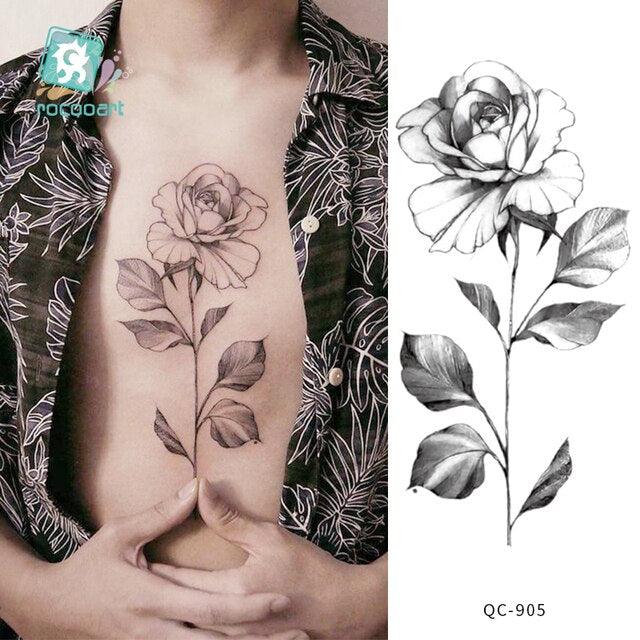 Modern Waterproof Red Flowers Tattoo Multi-Colored Stickers Back Waist Temporary Tattoo Luxury Style