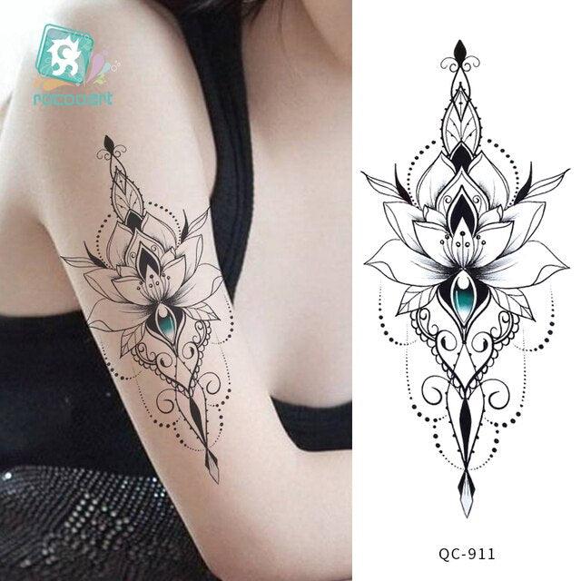 Modern Waterproof Red Flowers Tattoo Multi-Colored Stickers Back Waist Temporary Tattoo Luxury Style