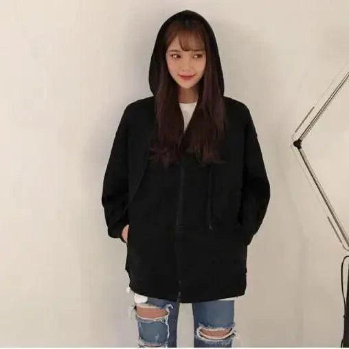 Modern With Hat Hoodies Women  Kangaroo Pocket Casual Loose Solid Color Sweatshirt Female  Fashion New Female Tops Sports Clothing Oversized Zip Hooded Sweatshirt Cotton Women Autumn Hoodie