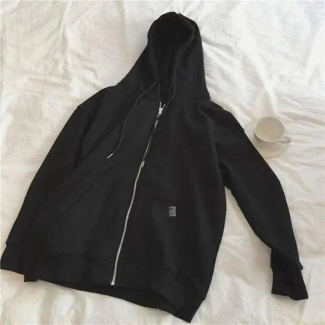 Modern With Hat Hoodies Women  Kangaroo Pocket Casual Loose Solid Color Sweatshirt Female  Fashion New Female Tops Sports Clothing Oversized Zip Hooded Sweatshirt Cotton Women Autumn Hoodie