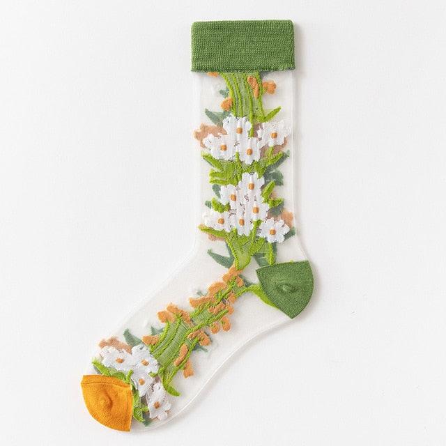 Novelty Harajuku Crystal Silk Tide Socks Funny Sunflowers Vines Flowers Happy Socks Casual High Quality Socks for Women