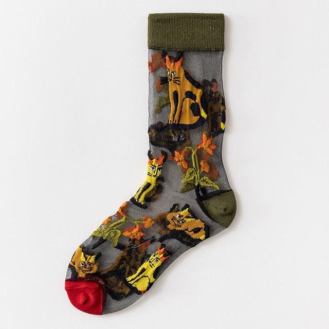 Novelty Harajuku Crystal Silk Tide Socks Funny Sunflowers Vines Flowers Happy Socks Casual High Quality Socks for Women