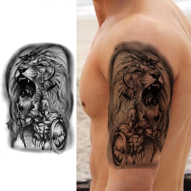 Realistic Lion Temporary Tattoo Black Warrior Sticker Waterproof Luxury Tattoo For Men Women