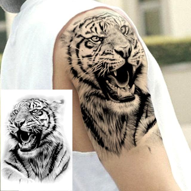 Realistic Lion Temporary Tattoo Black Warrior Sticker Waterproof Luxury Tattoo For Men Women
