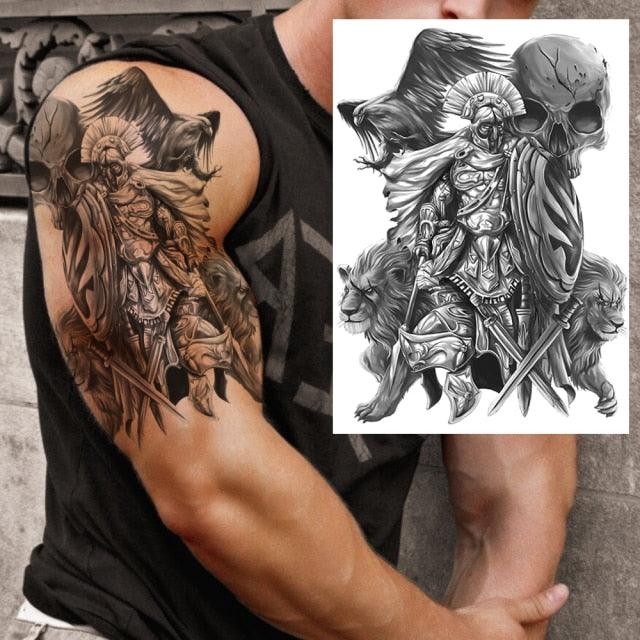 Realistic Lion Temporary Tattoo Black Warrior Sticker Waterproof Luxury Tattoo For Men Women