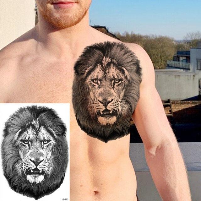 Realistic Lion Temporary Tattoo Black Warrior Sticker Waterproof Luxury Tattoo For Men Women