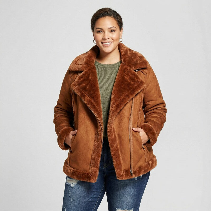 Style and Co Plus Size Faux-Shearling Moto Jacket, Size 0X