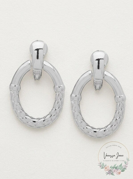 Anne Klein Silver-Tone Basket Weave Textured Doorknocker Clip-on Drop Earrings