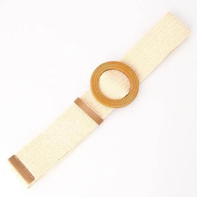 Round Women Waist Belt Classic Wooden Buckle Casual Style Buckle Simple Lightweight Waist Dress Band