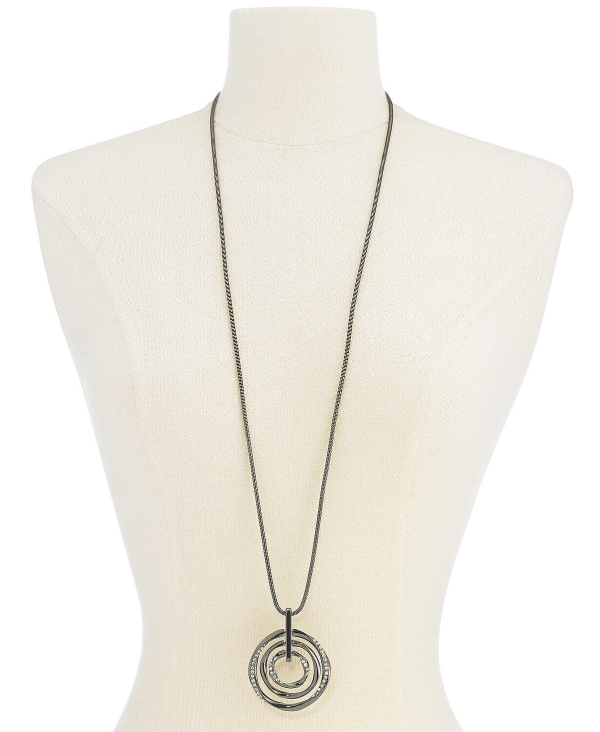 Alfani Hematite-Tone Pave Multi-Circle Pendant Necklace