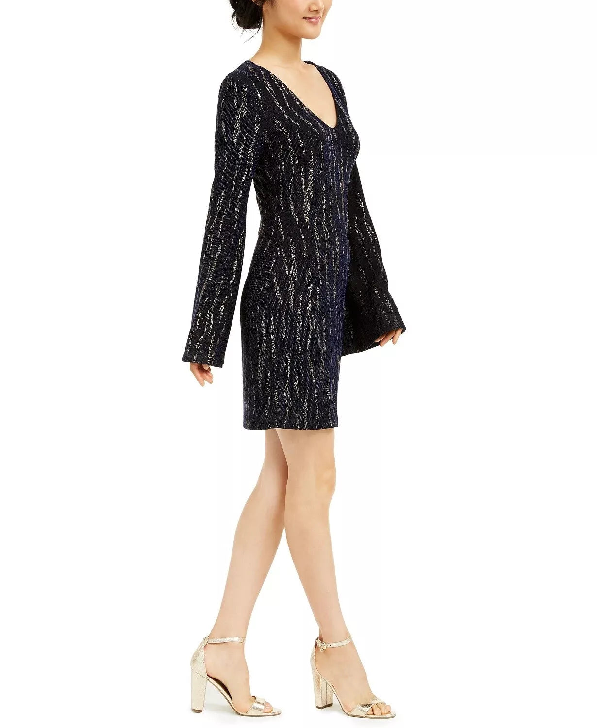 City Studio Womens Dress Sheath Glitter Bell Sleeve, Size Small