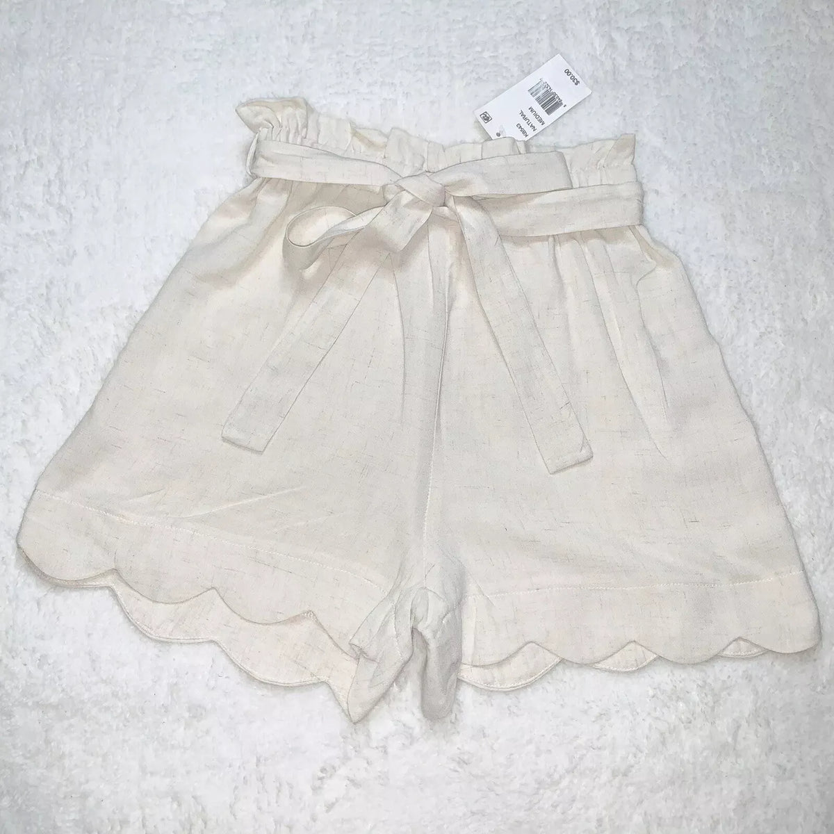Monteau Big Girls Linen Scallop Hem Shorts, Size Small
