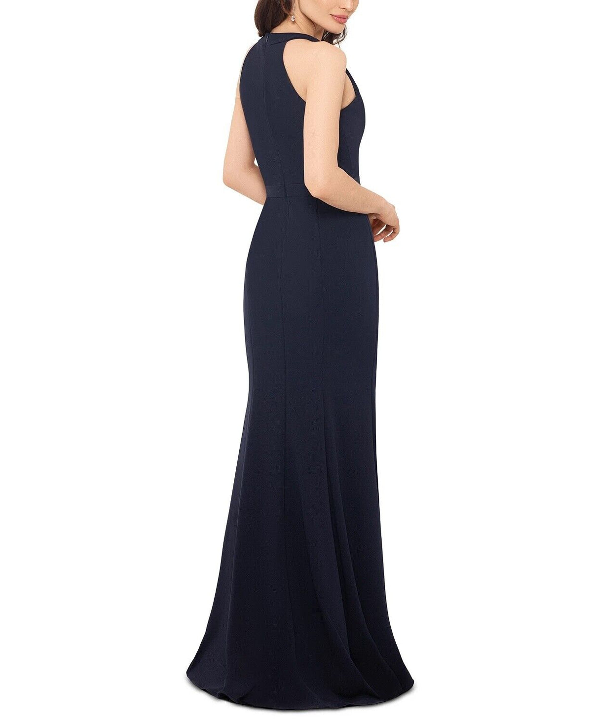 Xscape Slitted Zippered Sleeveless V Neck Full-Length Sheath Evening Dress