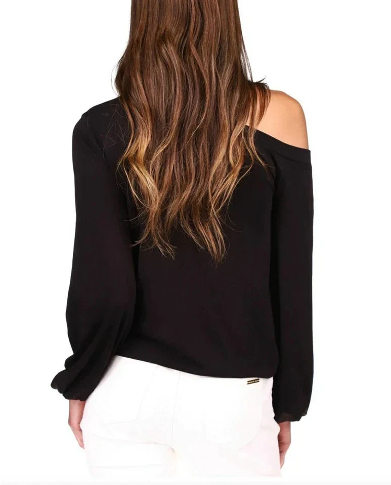 Michael Michael Kors One-Shoulder Keyhole Top, Black, PXL