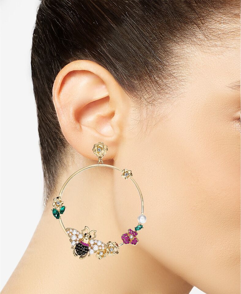 Thalia Sodi Gold-Tone Imitation Pearl & Crystal Bee Flower Drop Earring
