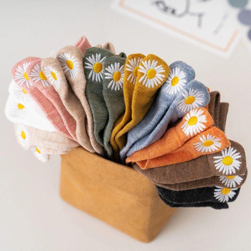 Summer Women's Socks Cute Flower Socks Simple Solid Color Socks Women's Long Socks Funny Breathable Socks For Men And Women