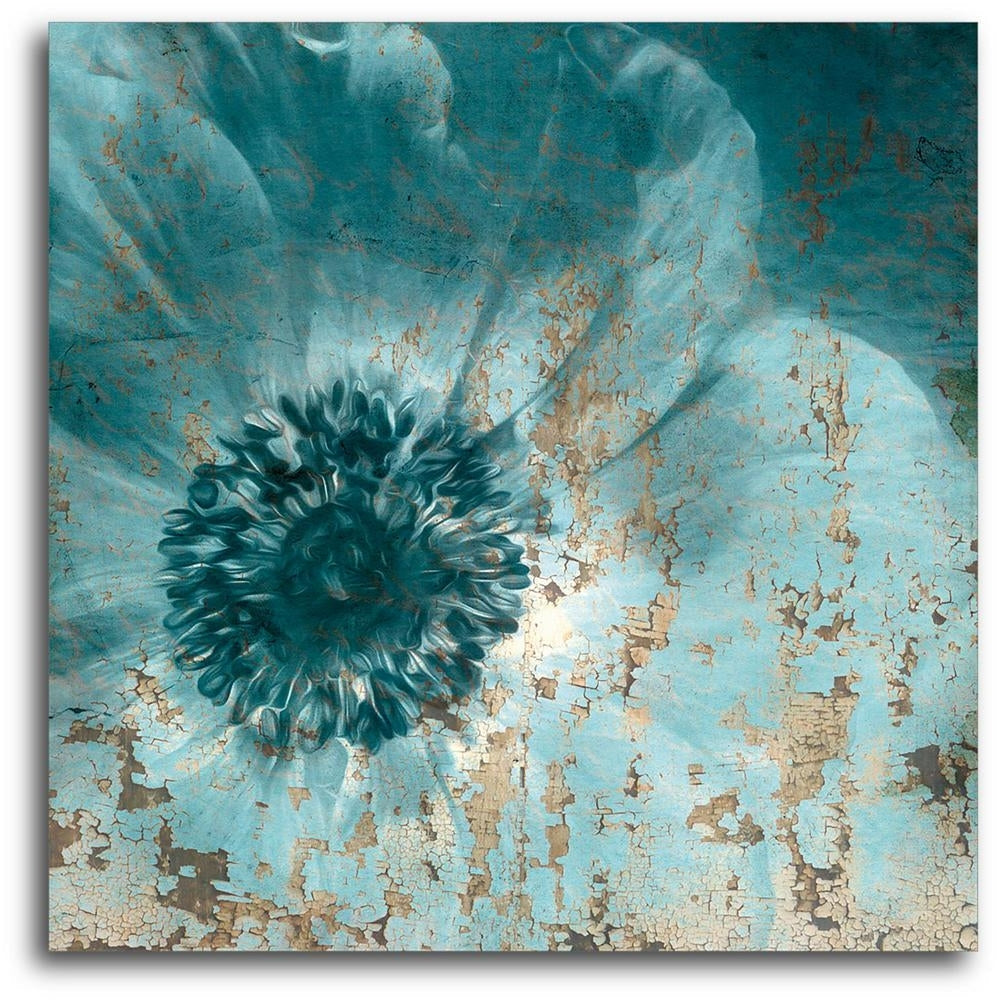 Ebern Designs Teal Flower Graphic Art Print on Wrapped Canvas 16" H x 16" W