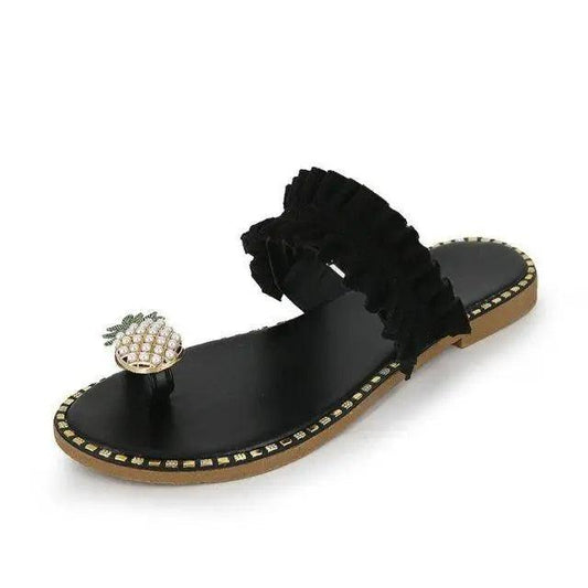 Women Flat Yellow Sandals Summer Fashion Elegant Comfortable Pineapple Design For Womens