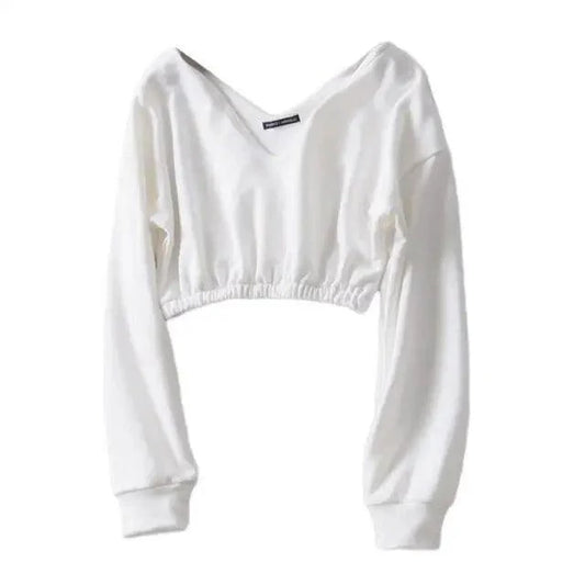 Women Sweatshirt Streetwear Hoodies Hip Pop Crop Top Female Long Sleeve Deep V Neck Pullovers Womens Sweatshirts Pullover Tops Drop Shoulder Running Activewear Casual Gym Workout Sweatshirt